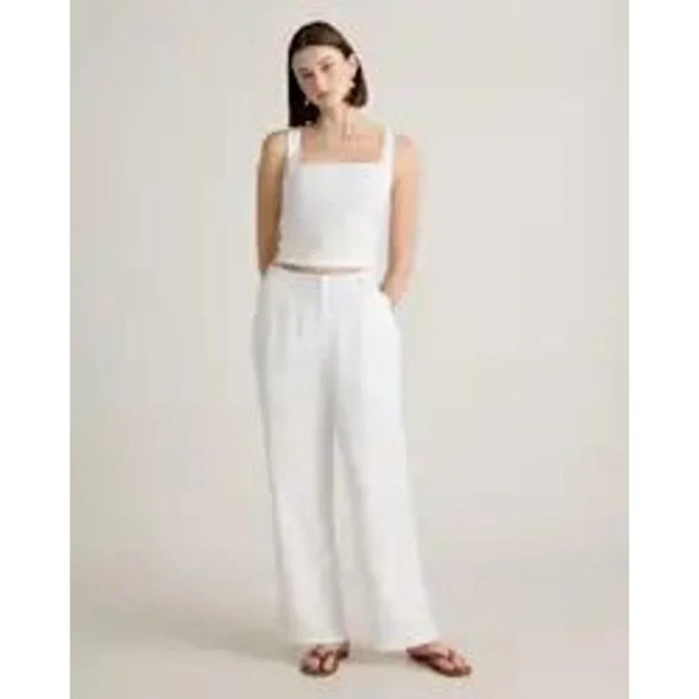 Quince European Linen Pleated Trouser White Size 4 New With Tags